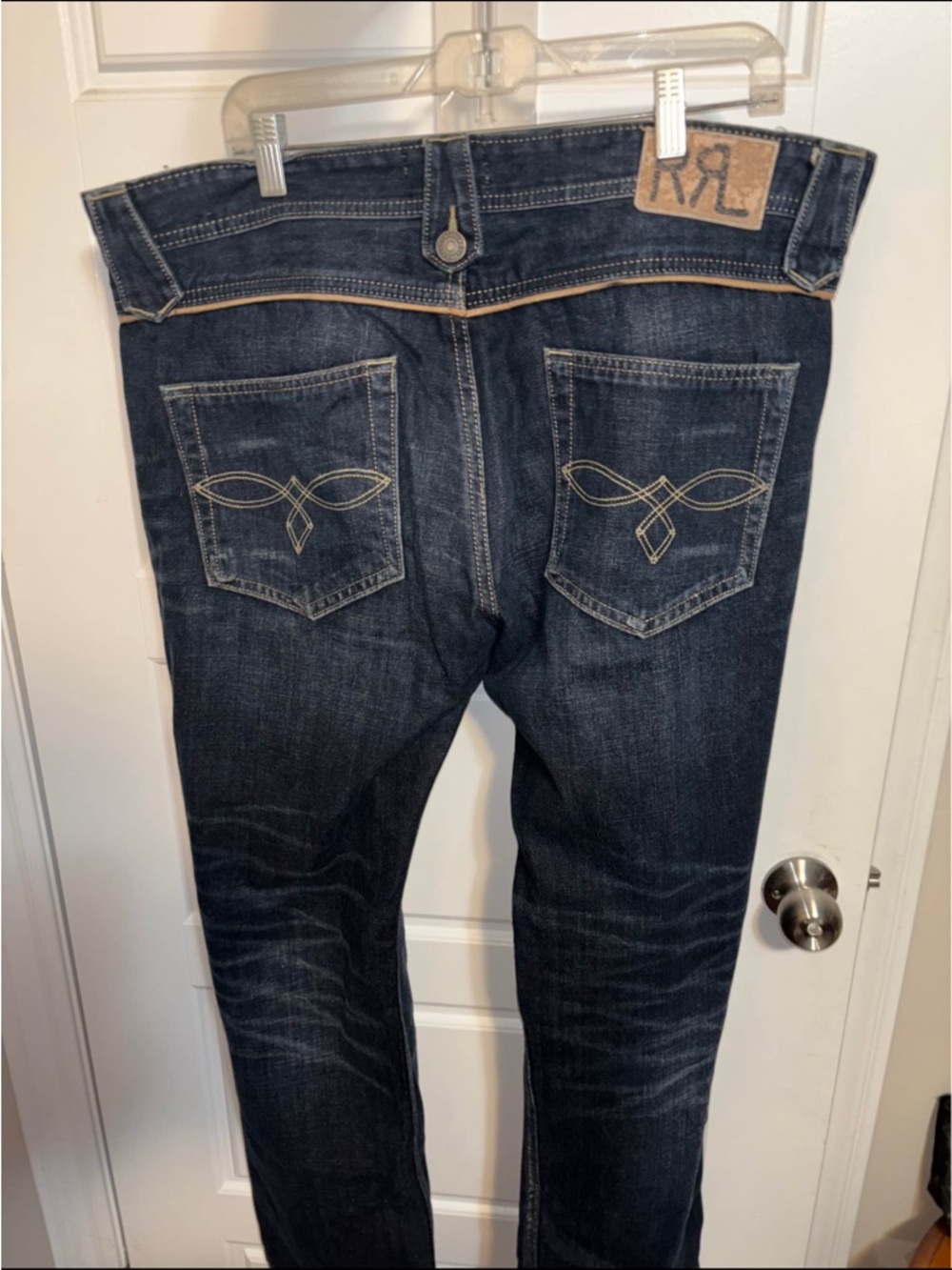 Men's Dark Blue Denim Jeans with Decorative Back Stitching
